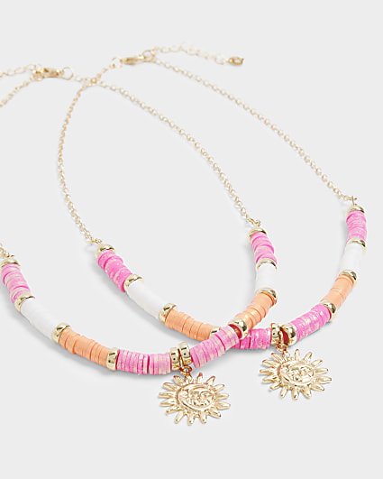 Girls pink sun BFF necklace