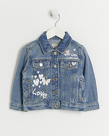 Mini girls blue graffiti denim jacket