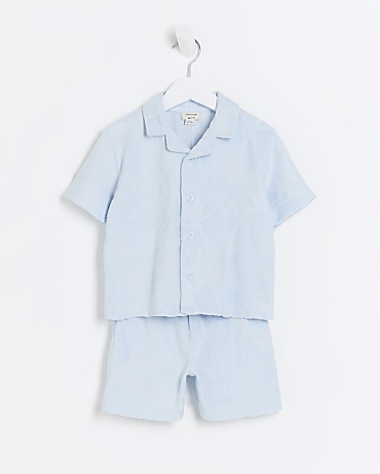 Mini boy blue towelling revere shirt set