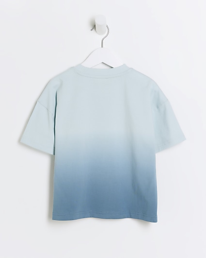 Mini boys blue ombre graphic print t-shirt
