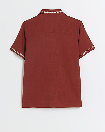 Boys rust embroidered linen shirt