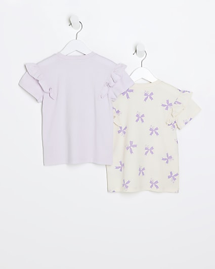 Mini girls purple bow t-shirt 2 pack