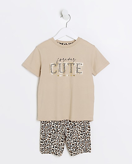 Mini girls beige forever cute t-shirt set