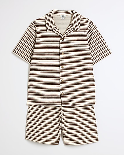 Boys ecru textured stripe polo set