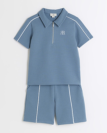 Boys blue polo and shorts set