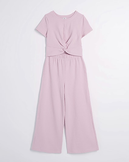 Girls pink knot top and trousers set