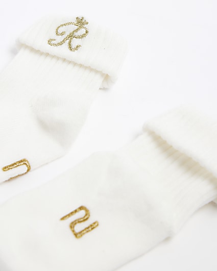 Baby cream RI embroidered socks 2 pack