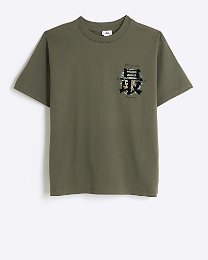 Boys khaki Japanese dragon graphic t-shirt