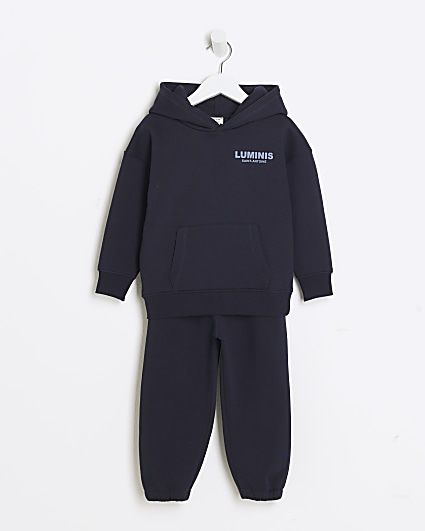 Mini boys navy graphic hoodie and joggers set