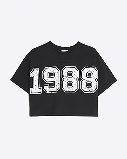 Girls black graphic crop t-shirt