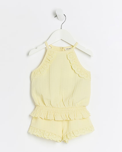 Mini girls yellow broderie top and shorts set