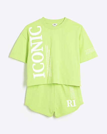Girls lime iconic runner shorts set