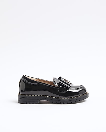 Girls black patent bow loafers
