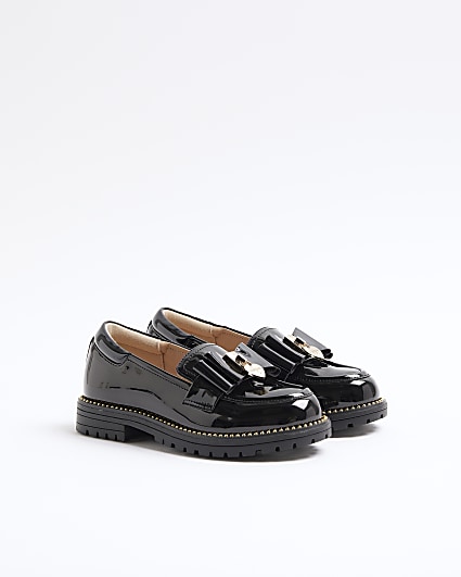 Girls black patent bow loafers