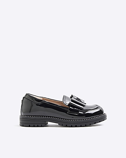 Girls Black Patent Bow Loafers