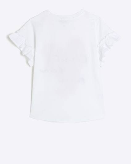 Girls white glitter heart t-shirt