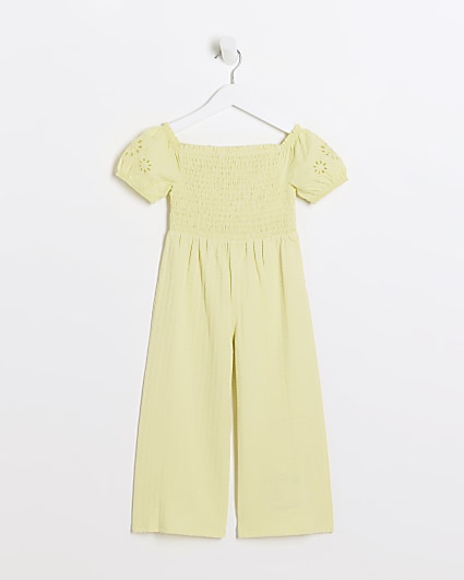 Mini girls yellow puff sleeve jumpsuit