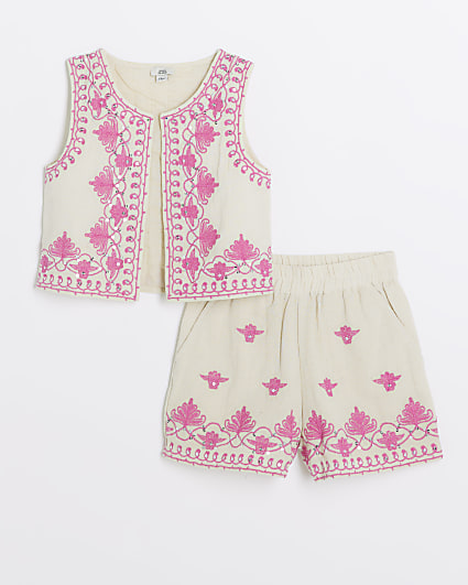Girls pink embroidered waistcoat set
