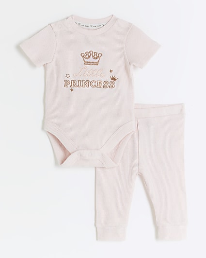 Baby girls pink embroidered all in one set