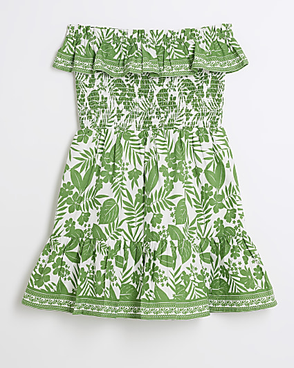 Girls green floral bardot dress