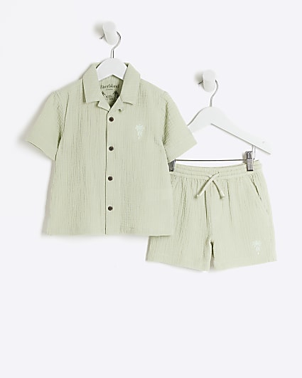 Mini boys green cheesecloth shirt set