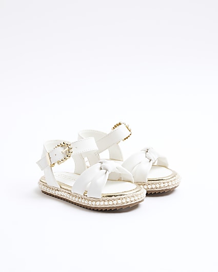 Mini girls white knot espadrille sandals