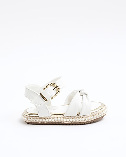 Mini girls white knot espadrille sandals