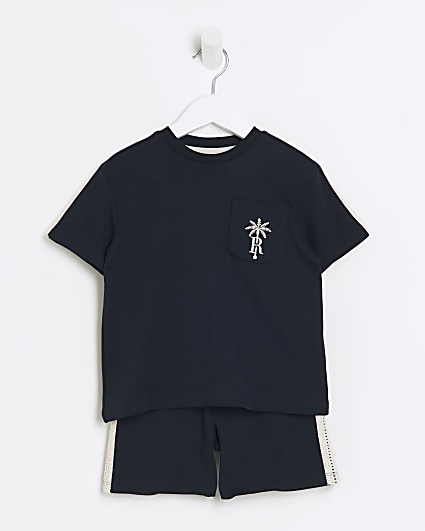 Mini boys navy crochet t-shirt set
