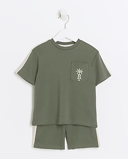 Mini boys green embroidered t-shirt set