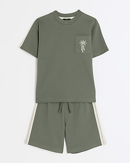 Boys green embroidered t-shirt set