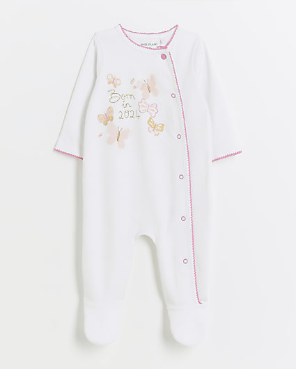 Baby girls white butterfly sleepsuit