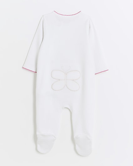 Baby girls white butterfly sleepsuit