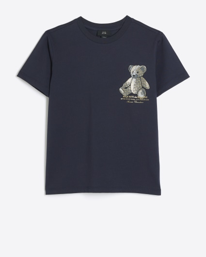 Boys navy bear print t-shirt