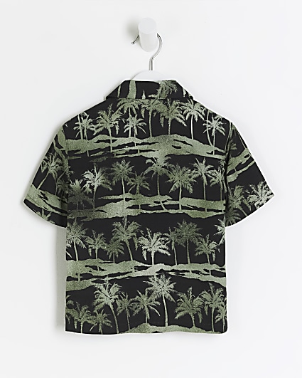 Mini boys black palm tree shirt