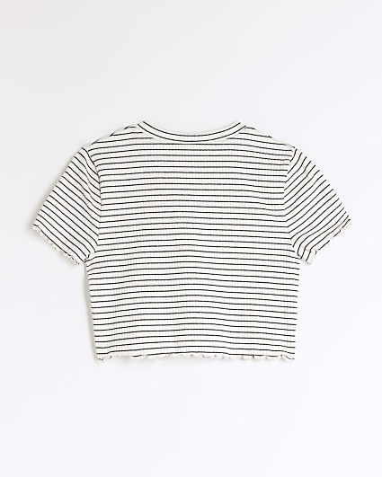 Girls white lettuce hem stripe t-shirt