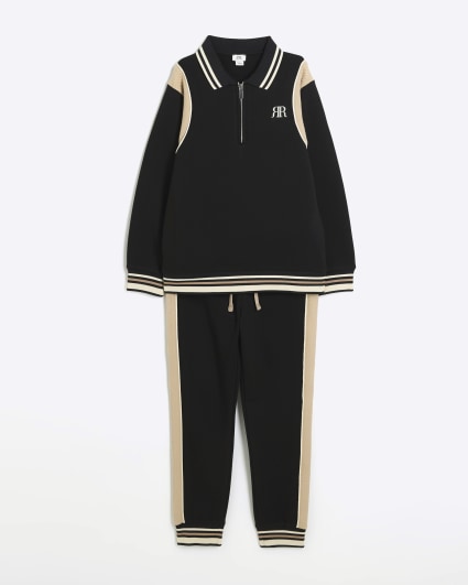 Boys black taped sweatshirt and joggers set