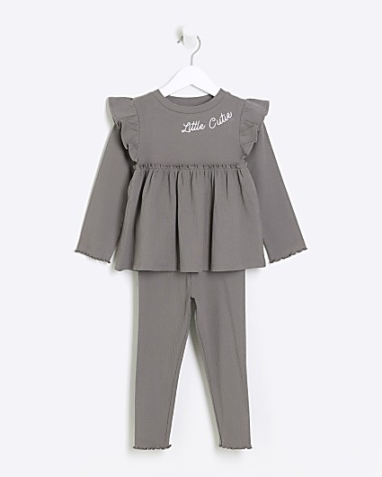 Mini girls grey peplum ribbed set