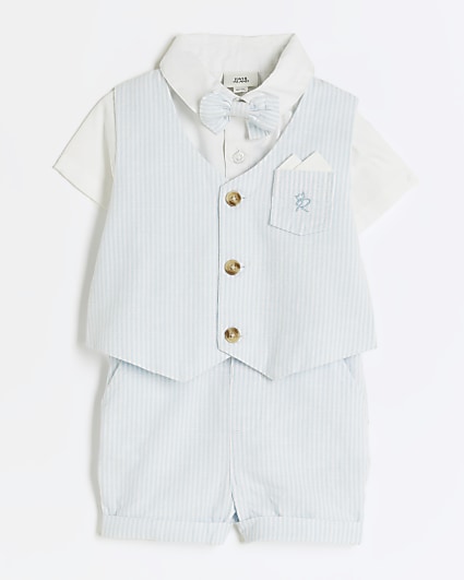 Baby boys blue stripe waistcoat 3 piece set