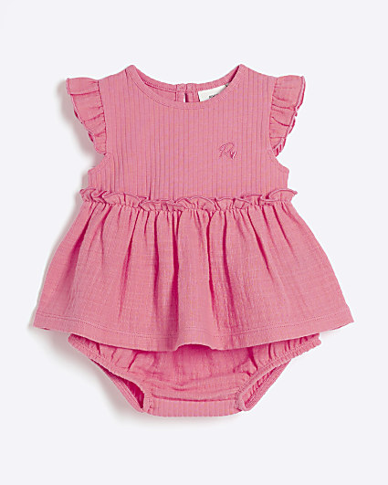 Baby girls coral peplum top and bloomers set
