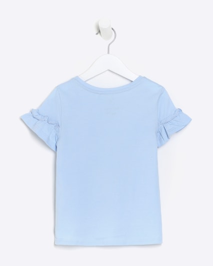 Mini girls blue frill graphic t-shirt
