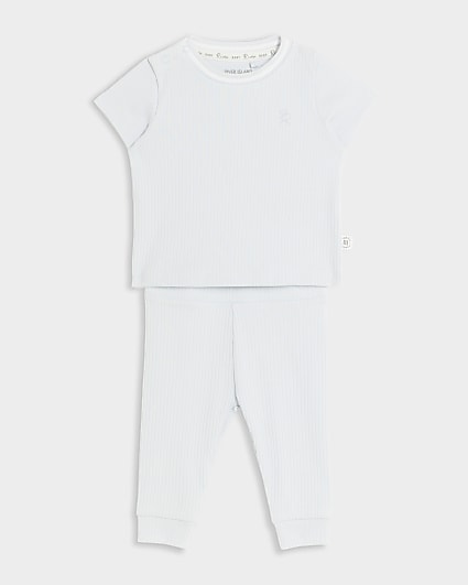 Baby boys blue ribbed top and trousers set