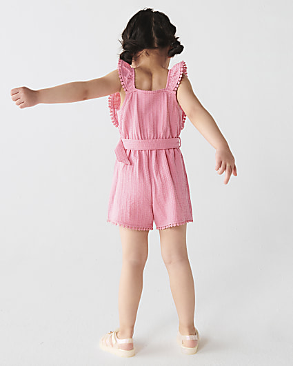 Mini girls pink textured frill playsuit