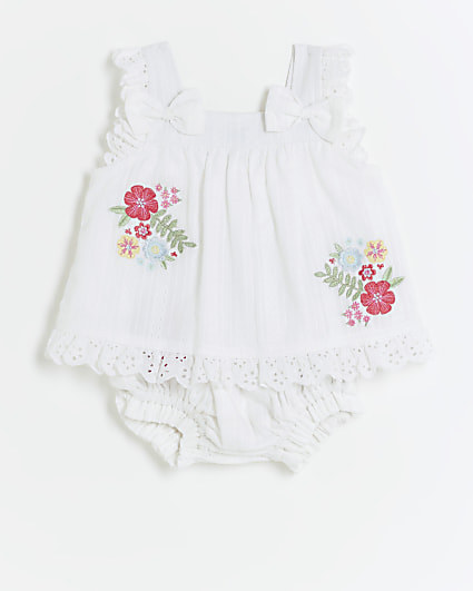 Baby girls white embroidered top and bloomers