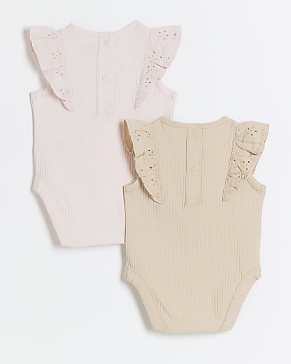 Baby girls pink ribbed bodysuits 2 pack
