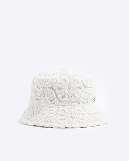 Girls cream crochet bucket hat