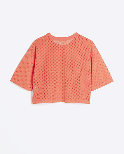 Girls coral RI Active mesh back crop t-shirt