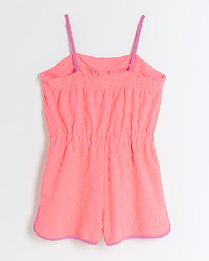 Girls coral shell towelling playsuit