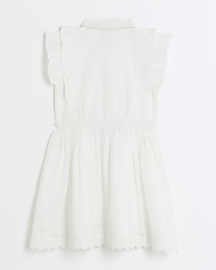 Girls white frill embroidered shirt dress