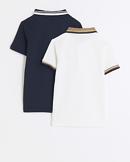 Boys navy textured polo shirts 2 pack