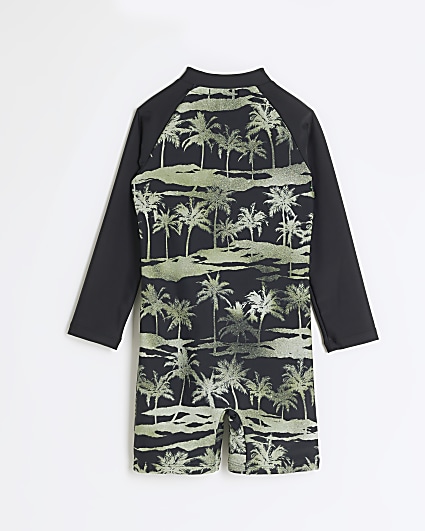 Mini boys black palm tree swim rash suit